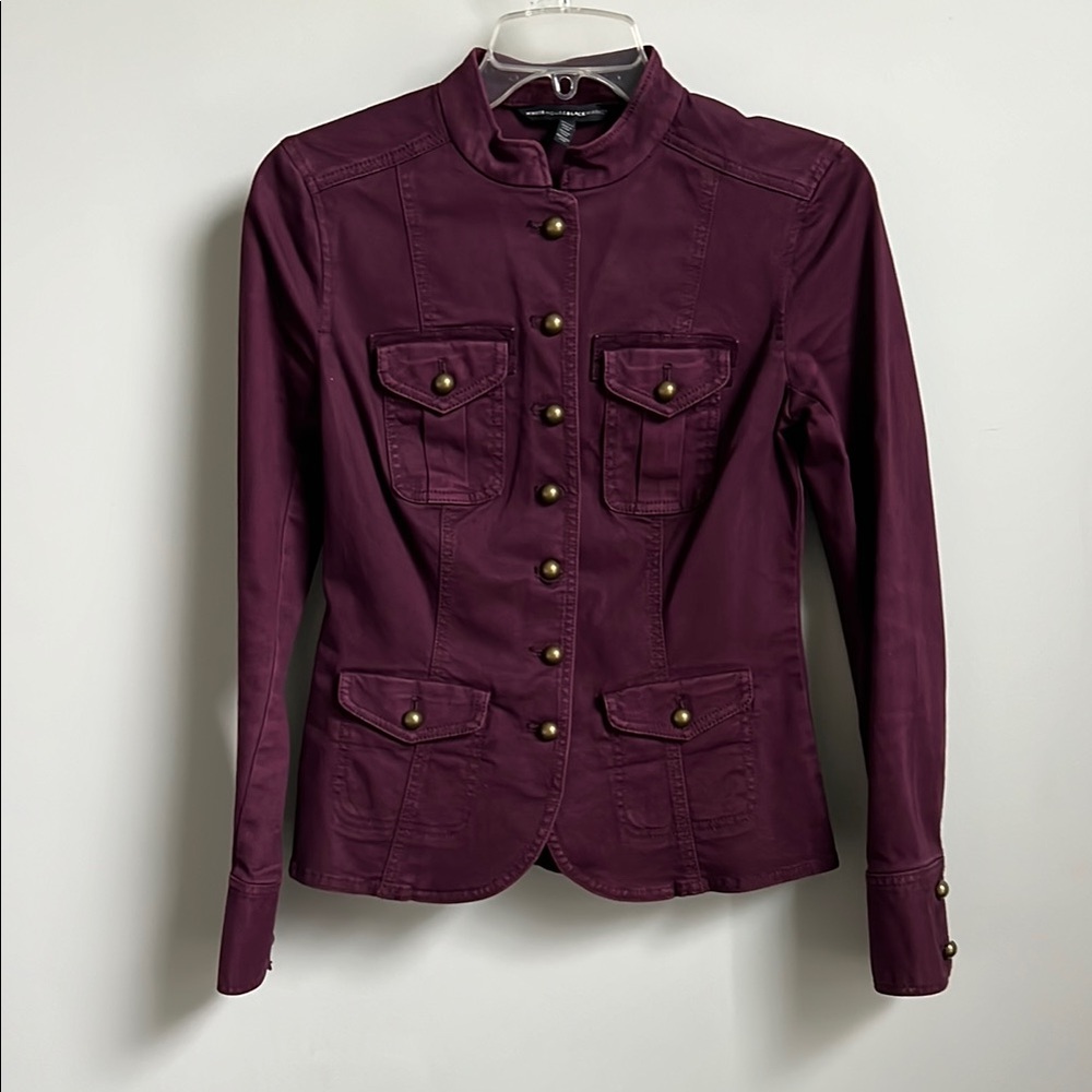 White House Black Market Burgundy Military-Style Brass Button Jacket